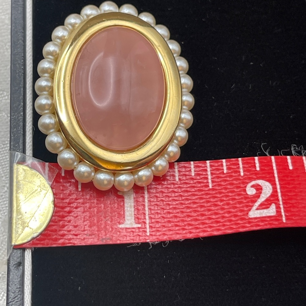Vintage Napier Rose Quartz Faux Pearl Gold Tone Oval Brooch Tea Rose - Picture 13 of 14